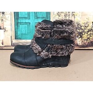 SOREL Women's Joan Of Arctic Faux Fur Wrap Strappy Boot 8 Wedge Convertible Trim